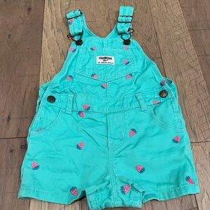 Teal Osh’Kosh strawberry overalls 18 months